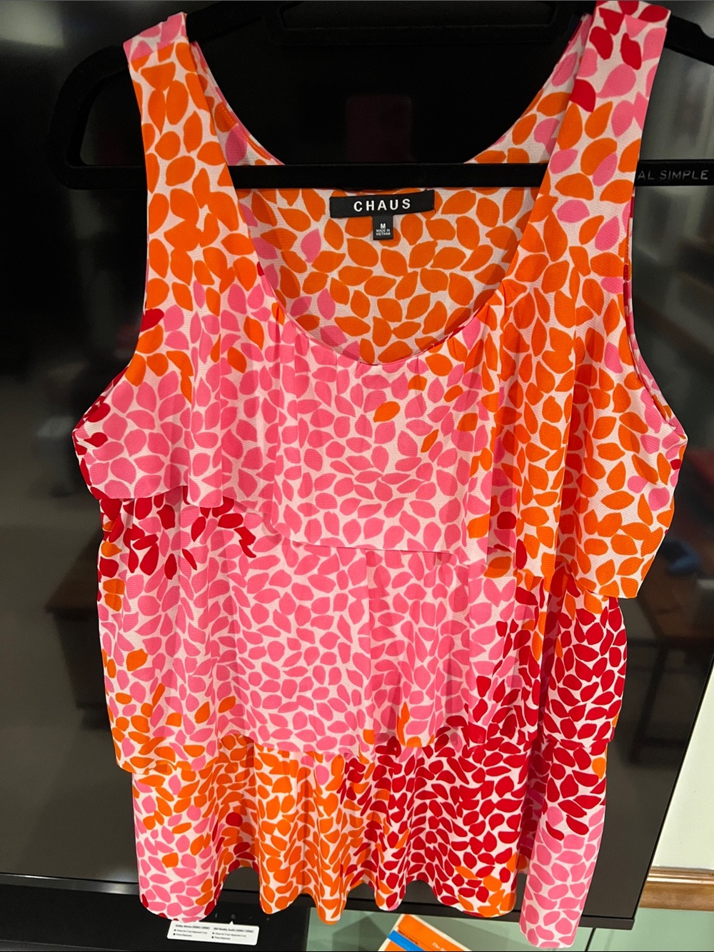 Chaus Pink, Orange & Red Printed Ruffle Tank Top